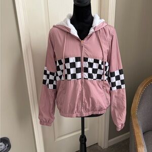 Ashley By 26 International Pink Checkerboard Hooded Utility Jacket
